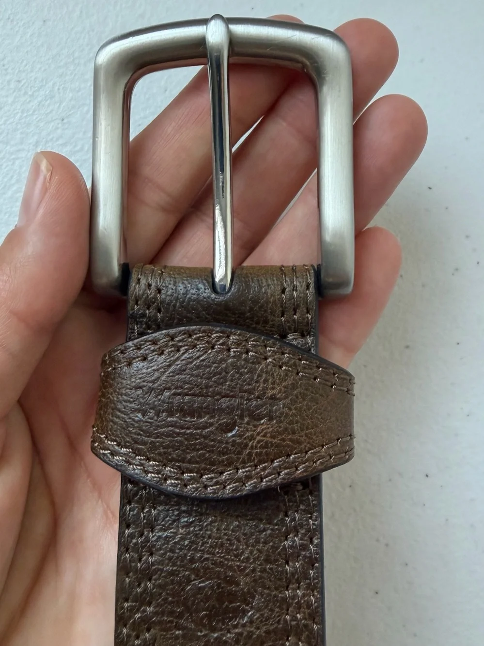 Wrangler Dark Brown American Bison Leather Belt • Silver Buckle  Size 38
